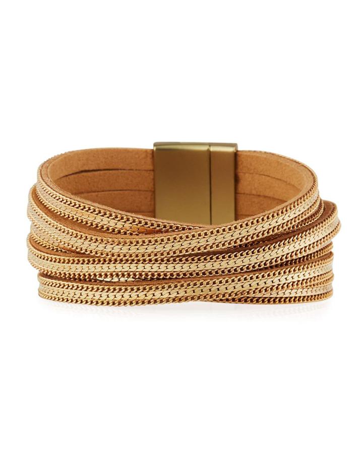 Crisscross Chain & Leather Bracelet