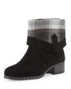 June Flannel-cuff Suede Bootie, Black