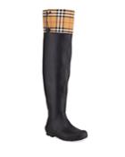 Rubber Canvas Check Rain Boots