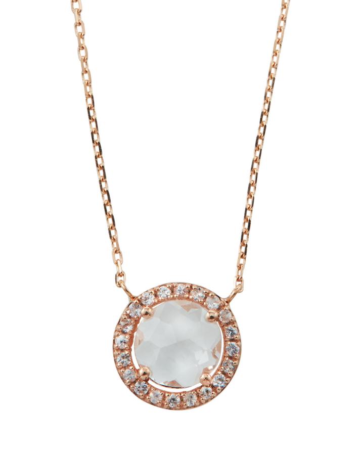14k Rose Gold Round Topaz & Sapphire Pendant Necklace