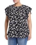 Ruffled-sleeve Woven Floral Blouse,