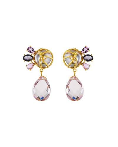 Pearl & Stone Cluster Drop Earrings