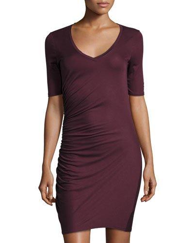 V-neck Side-ruched Dress, Vintage Wine