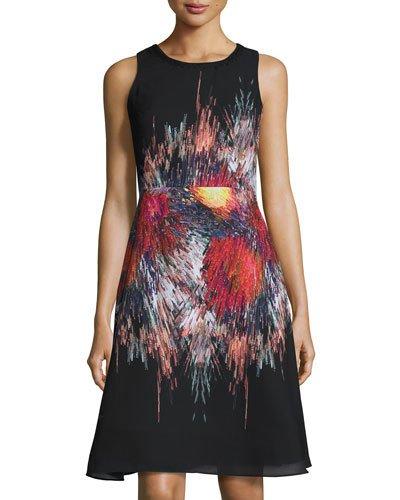 Fit-and-flare Printed Dress, Black
