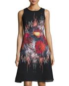 Fit-and-flare Printed Dress, Black