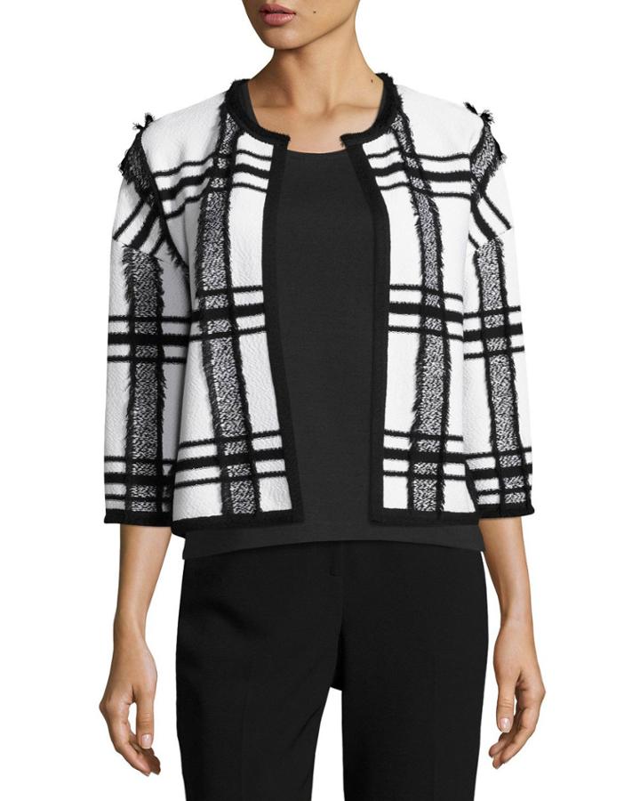 Fil Coupe Plaid Jacket W/ Fringe Trim
