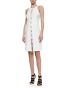 Grommet-trimmed Keyhole Dress, White