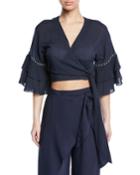 Cropped Ruffle-sleeve Coverup Wrap Top