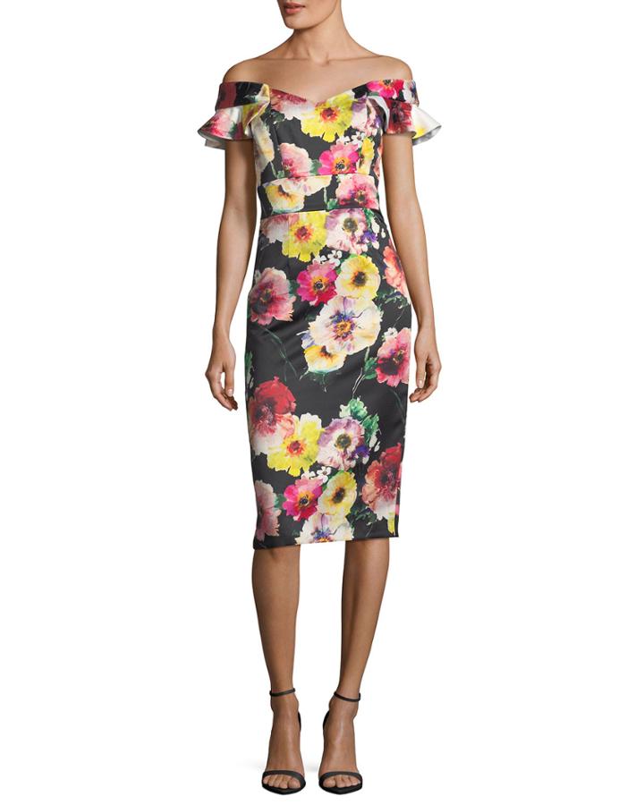 Floral Off-the-shoulder Sheath Cocktail Dress