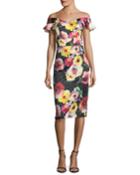 Floral Off-the-shoulder Sheath Cocktail Dress