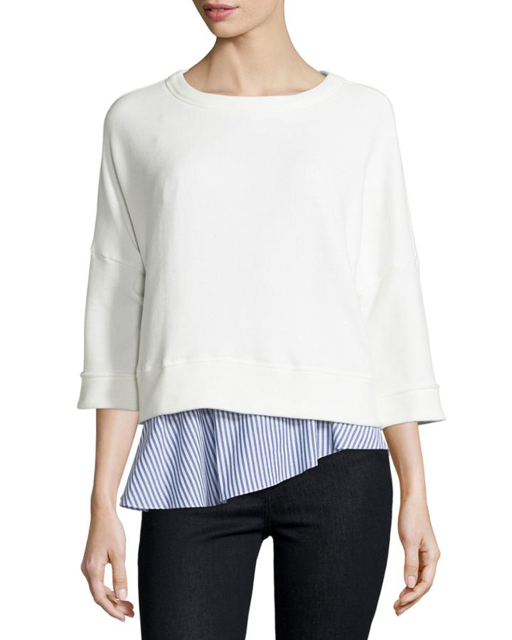 10 Crosby Derek Lam 2-in-1 Layered Sweater, White/stripe, Women's, Size: