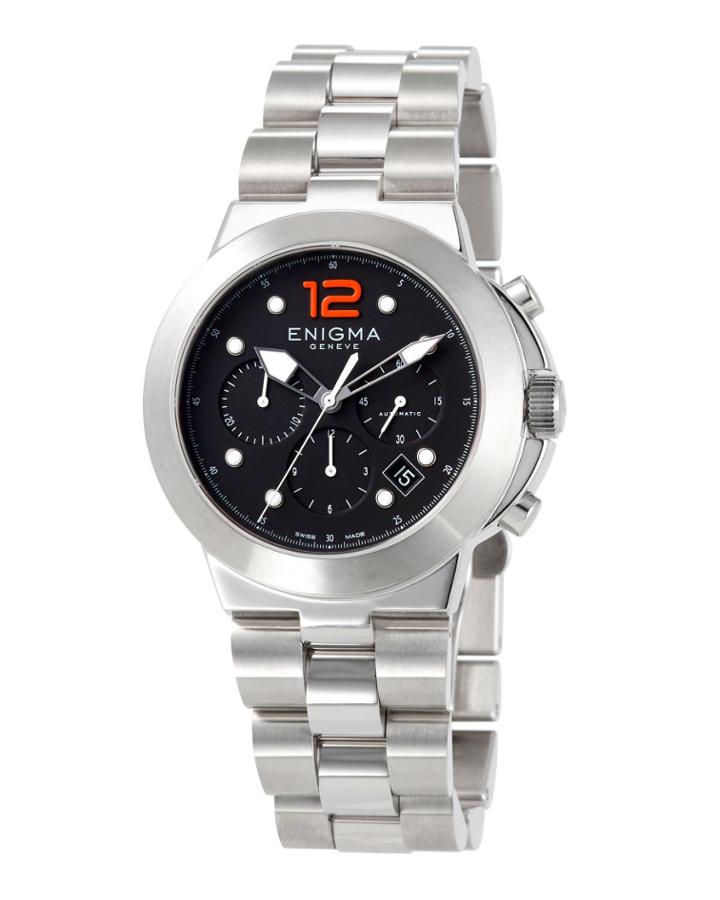 Unisex 42mm Chronograph Watch W/ Bracelet Strap, Black/orange