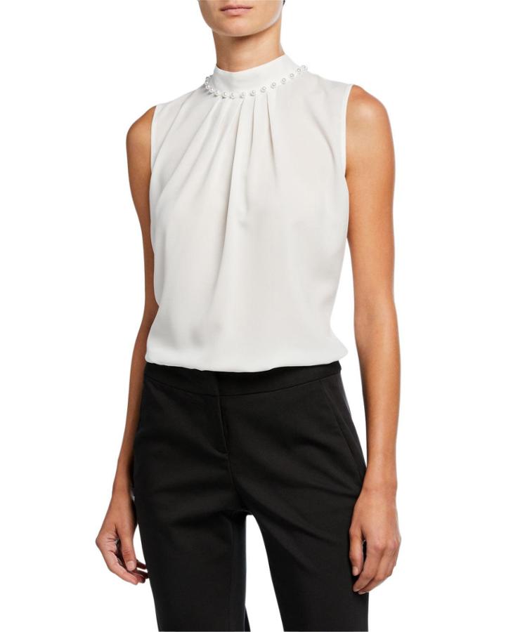 Pleated Pearlescent Sleeveless Blouse