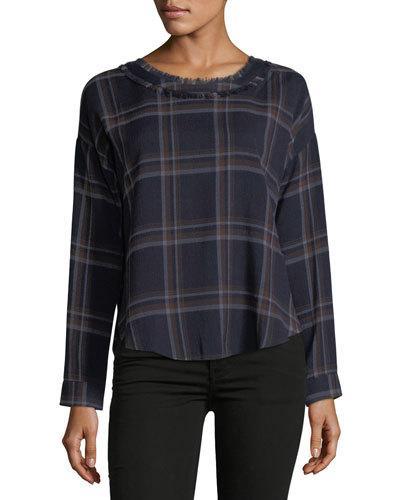 Nore Frayed Plaid Blouse