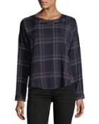 Nore Frayed Plaid Blouse