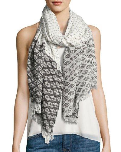 Diamond-print Lightweight Scarf, Black/white