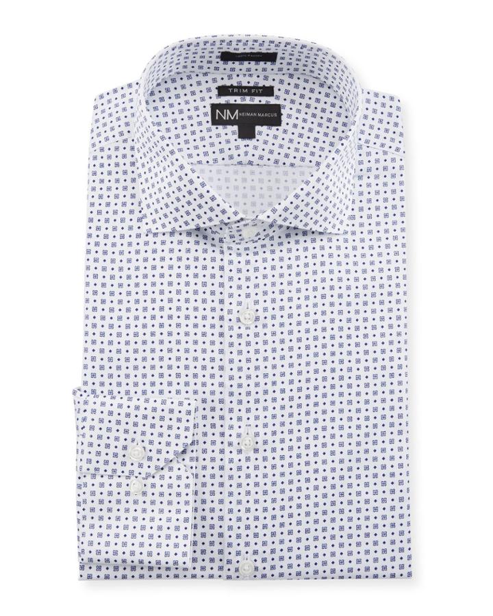 Men's Trim Fit Regular Finish Square Print Dress