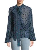 Cali Velvet-dot Georgette Necktie Top