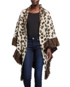 Leopard-print Ruana W/ Fringe Trim