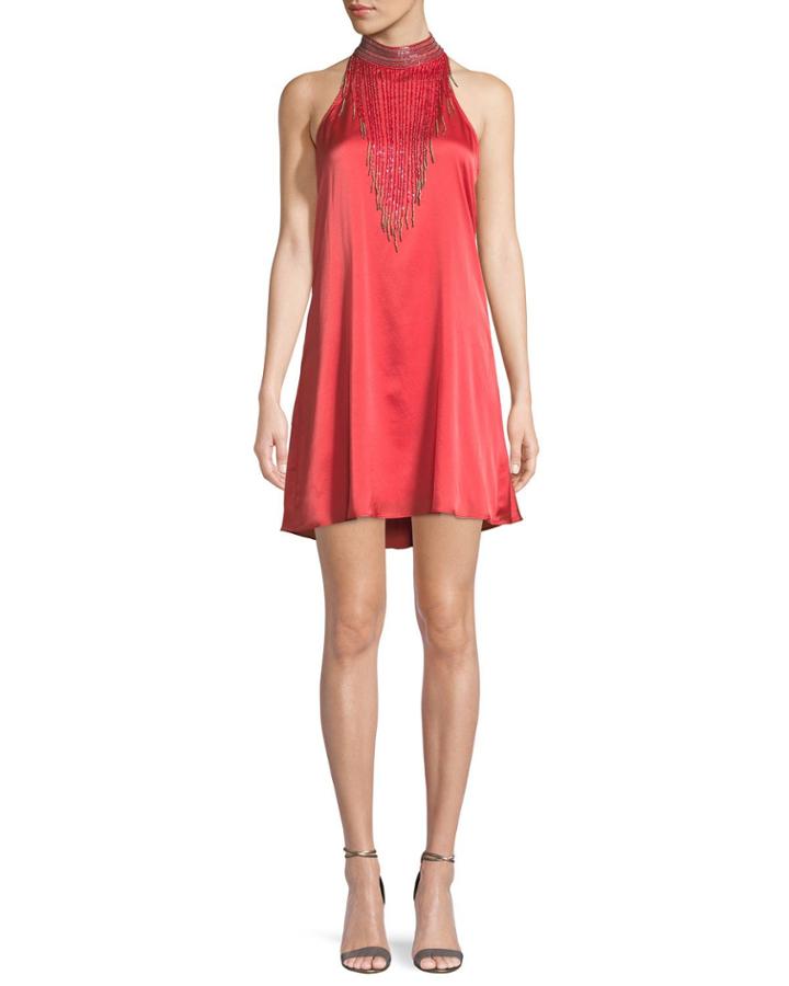 Wanted Fringe-neck Mini Cocktail Dress