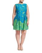 Floral-print Scuba A-line Dress, Lime,