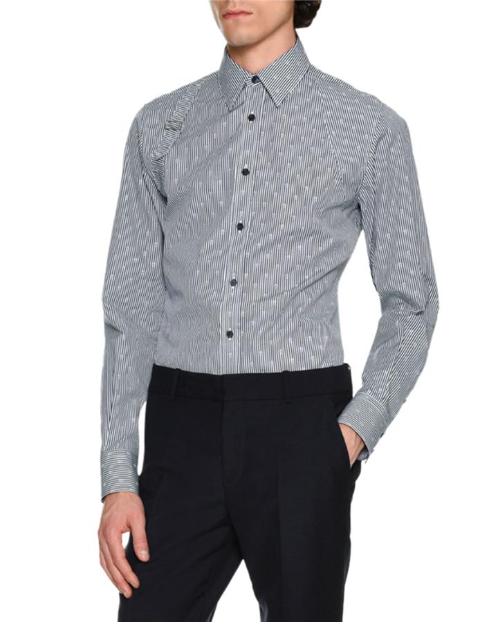 Striped Skull Jacquard Harness Shirt, Navy/white