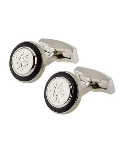Rhodium-plated Onyx & Griffin Logo Round Cuff