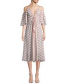 Striped Cold-shoulder V-neck Dress