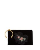 Velvet Floral Lace Applique Clutch Bag