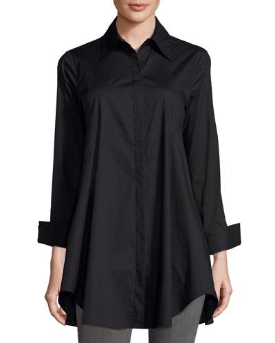 Hidden-placket Flared Blouse, Black
