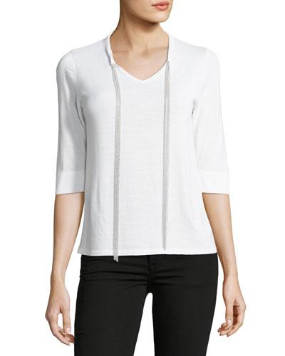 Chain-trimmed Half-sleeve Wool