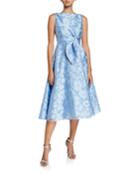 Floral Jacquard Tied Fit-and-flare Dress