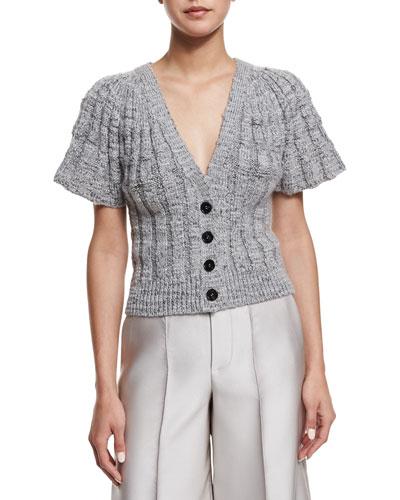 Flare-sleeve Button-front Short Cardigan,
