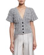 Flare-sleeve Button-front Short Cardigan,