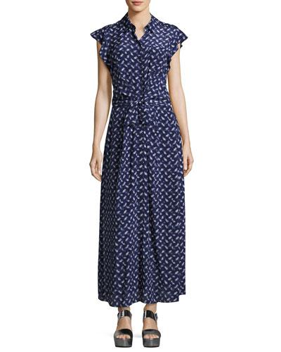 Button-front Belted Silk