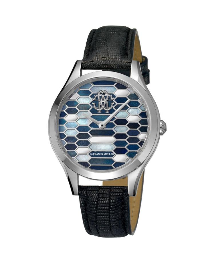 36mm Scaly Watch W/ Leather Strap, Black/steel