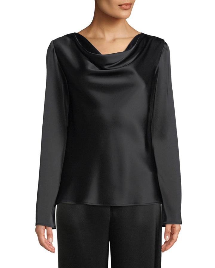 Lightweight Liquid Satin Cowl-neck Blouse