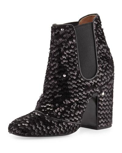 Mila Sequined 100mm Chelsea Boot, Black