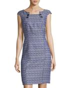 Textured Button Shift Dress, Blue/white