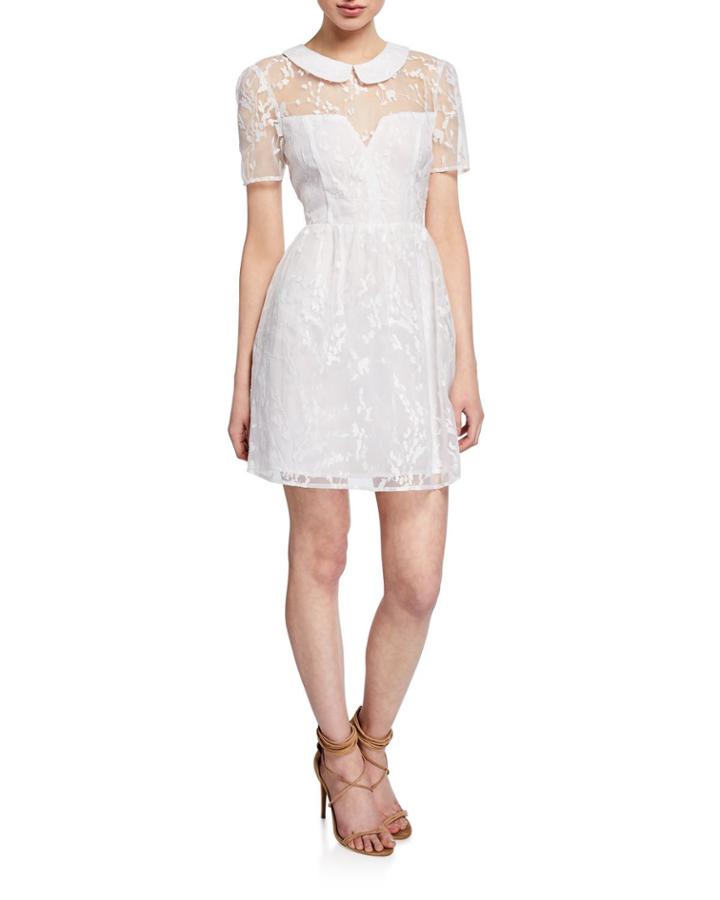 Shirred-sleeve Collared Fit-&-flare Dress