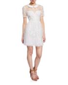 Shirred-sleeve Collared Fit-&-flare Dress