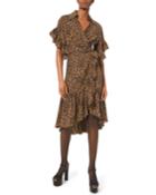 Belted Leopard-print Ruffle-wrap Dress