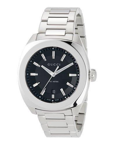 44mm Men's Oversized Round Bracelet Watch W/ Black Dial