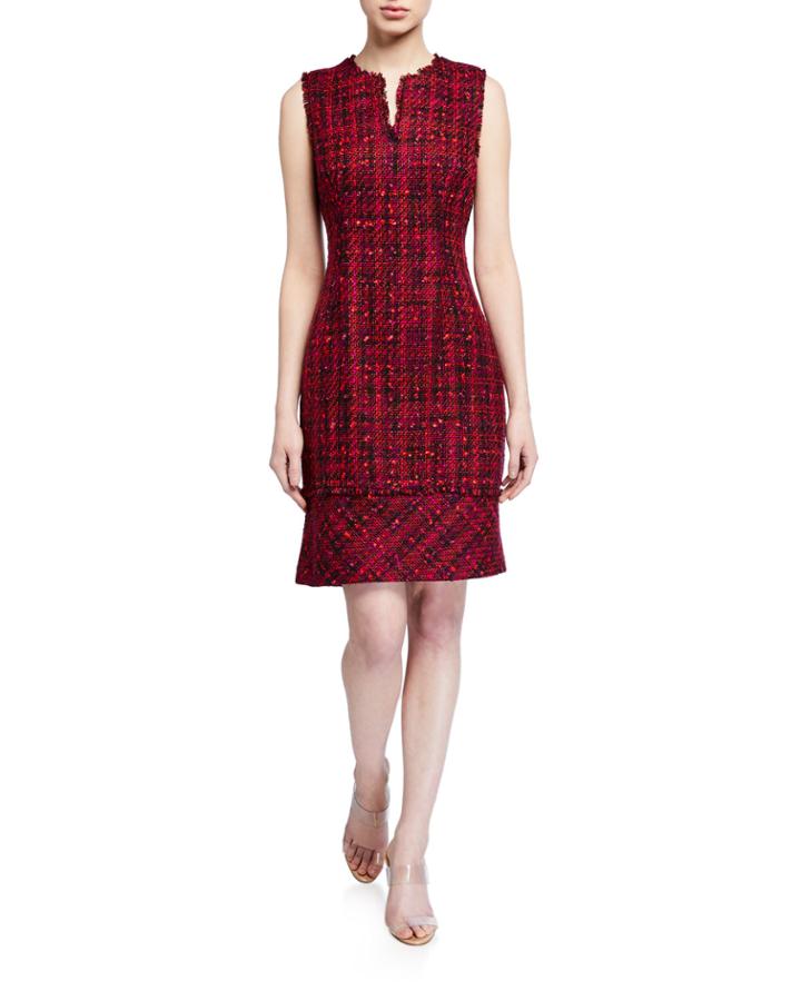 Tweed Sheath Dress With Fringe