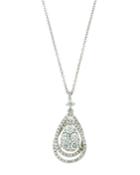 18k White Gold Diamond Teardrop Pendant Necklace
