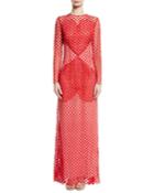 Sansusie Heart-embroidered Long-sleeve Evening Gown With