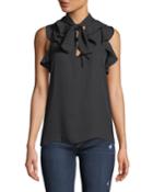 Ruffle-trimmed Tie-neck Blouse