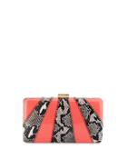 Jen Snake-embossed Evening Clutch Bag, Natural/coral