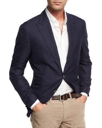 Twill Plaid Jacket, Navy