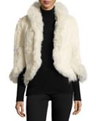 Love Token Rabbit-fur Cape With Fox-fur Trim, Ivory, Women's,